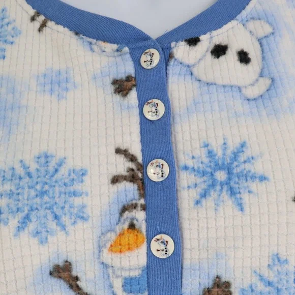 Disney Frozen Pajama Top Sleepwear Womens Size S White Blue Olaf Snowflakes Soft - Picture 6 of 8